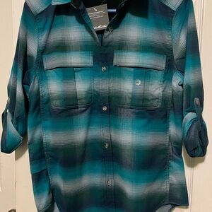 Eddie Bauer Green and Black Plaid Flannel Shirt